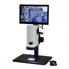 microscope on track stand with monitor